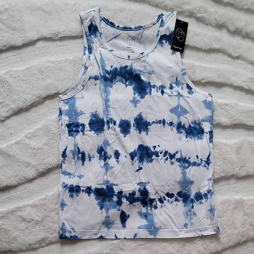 Original Use Blue and White Tie Dye Paint Tank Top